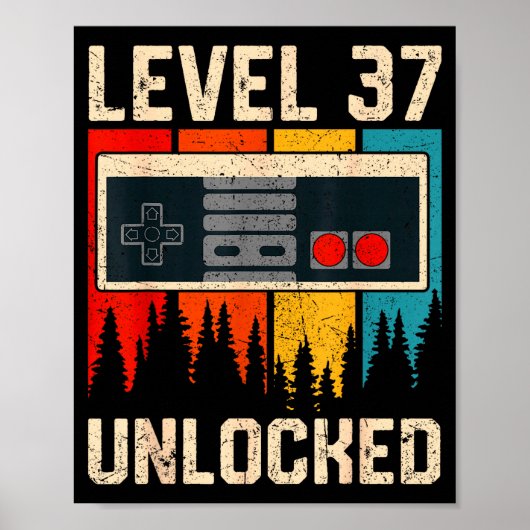 Poster Level 37 Unlocked Video Game Controller Birthday M (Devant)