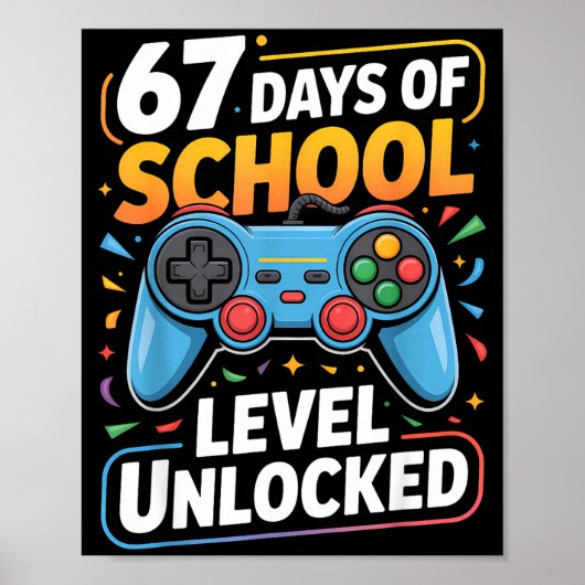 Poster Level 67 Days Of School Unlocked Boys 67th Day Of (Devant)