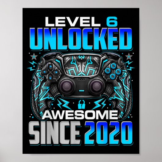 Poster Level 6 Unlocked Awesome Since 2020 6th Birthday G (Devant)