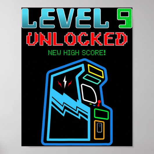 Poster Level 9 Unlocked New High Score Arcade Game Birthd (Devant)