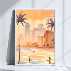 Poster Lever de soleil à Miami   Peinture de la skyline à