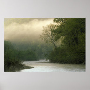 Poster Lever de soleil à travers le brouillard vu de Red