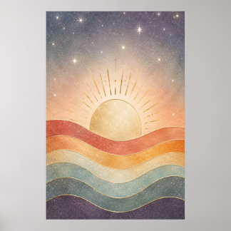 Poster Lever de soleil céleste boho abstrait moderne du d