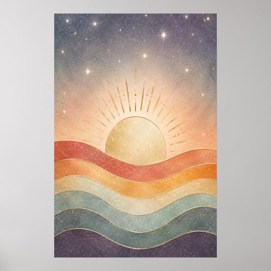 Poster Lever de soleil céleste boho abstrait moderne du d (Devant)