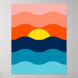 Poster Lever de soleil/coucher de soleil sur l'eau