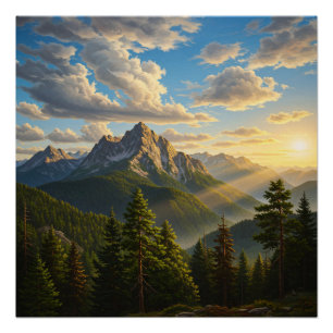 Poster Lever de soleil dans les montagnes