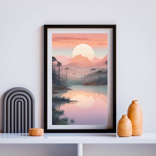 Poster Lever De Soleil D'Or Sur Les Montagnes Mistantes