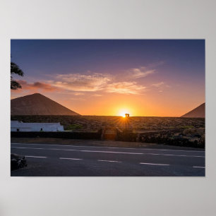 Poster Lever de soleil doré sur le vignoble volcanique de