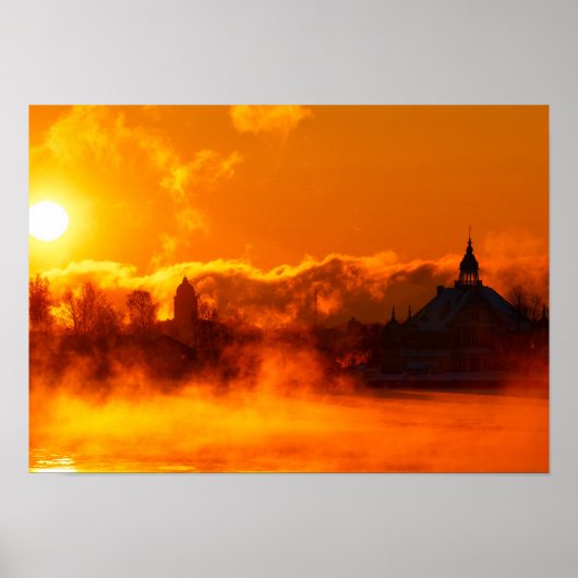 Poster Lever de soleil enflammé du matin à Helsinki affic (Devant)