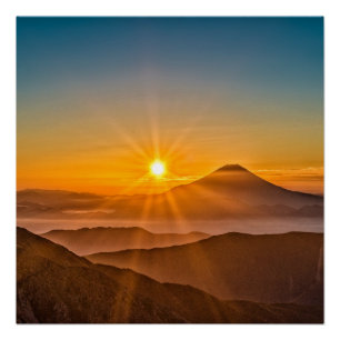 Poster Lever de soleil entre les collines