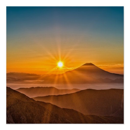 Poster Lever de soleil entre les collines (Devant)