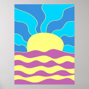 Poster Lever de soleil et vagues Art abstrait