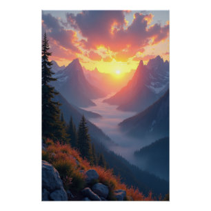 Poster Lever De Soleil Majestueux Sur Les Montagnes - Déc