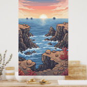 Poster Lever de soleil pixelisé au-dessus de l'océan avec (Cuisine)