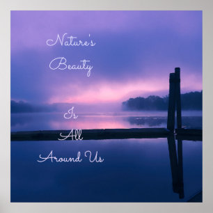 Poster Lever de soleil rose et violet sur l'eau