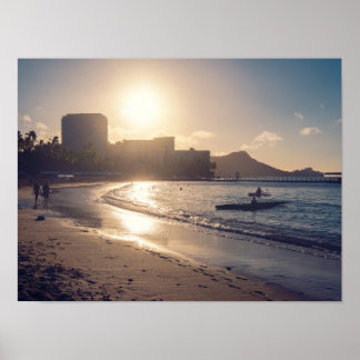 Poster Lever de soleil sur la plage de Waikiki