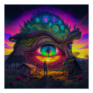 Poster Lever de soleil trippy dans l'abstrait rêve surréa