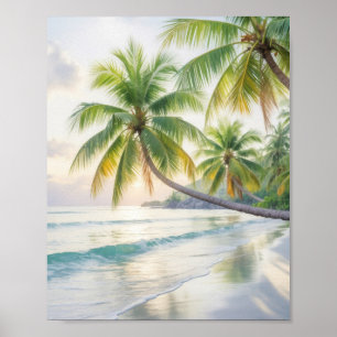 Poster Lever de soleil tropical serein sur un sable blanc