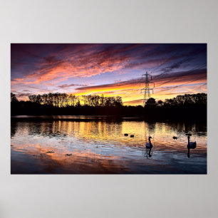 Poster Lever du soleil au lac, Leighton Buzzard (6353)