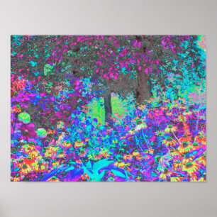 Poster Lever du soleil dans un jardin vert citron et viol