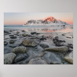 Poster Lever du soleil Flakstad et la plage de Skagsanden