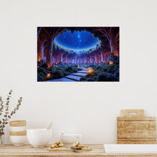 Poster Lévitation mystique d'arbres dans un jardin surréa