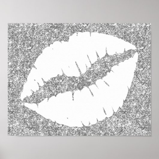 Poster Lèvres avec paillettes argentées et rouge à lèvres (Devant)