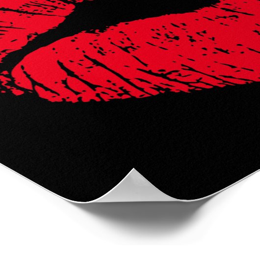 Poster Lèvres de baiser rouge sur noir (Coin)