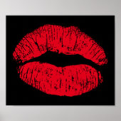 Poster Lèvres de baiser rouge sur noir (Devant)