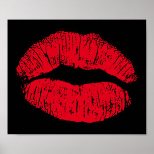 Poster Lèvres de baiser rouge sur noir