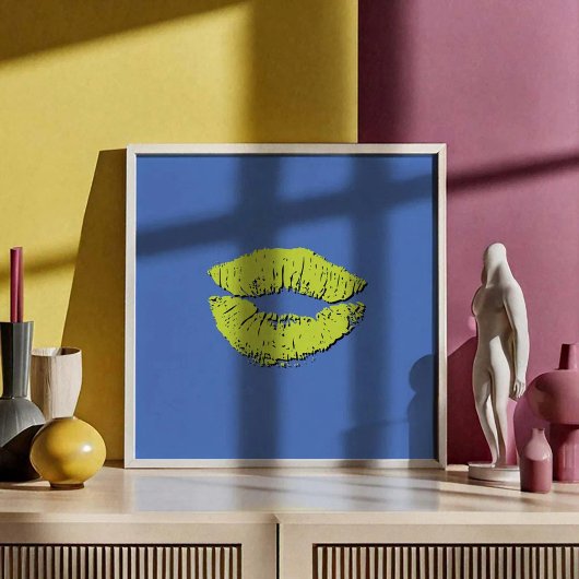 Poster Lèvres qui s'embrassent en bleu et vert