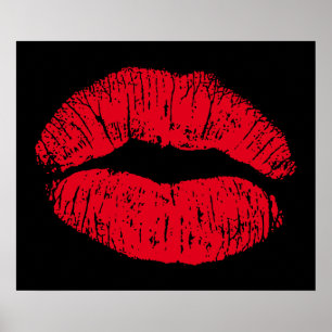 Poster Lèvres qui s'embrassent en rouge sur fond noir