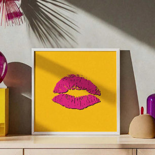 Poster Lèvres qui s'embrassent jaune et rose vif