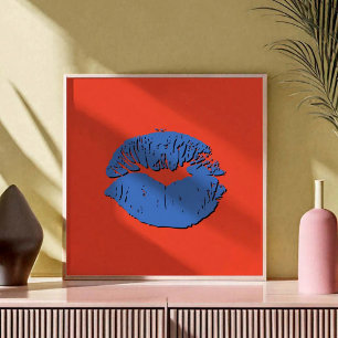 Poster Lèvres qui s'embrassent Orange et Bleu