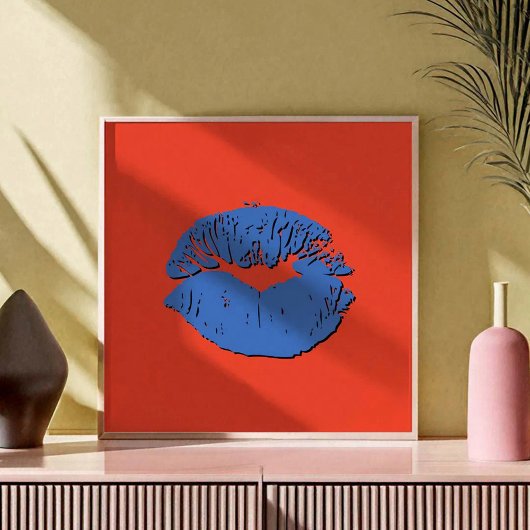 Poster Lèvres qui s'embrassent Orange et Bleu