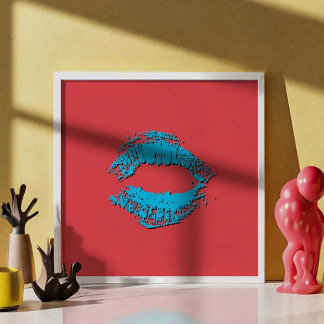 Poster Lèvres qui s'embrassent rouges et bleues