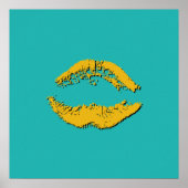 Poster Lèvres qui s'embrassent turquoise et jaune (Devant)