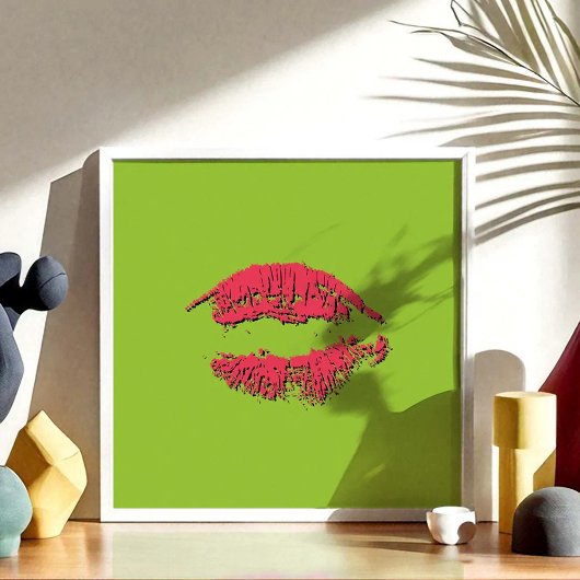 Poster Lèvres qui s'embrassent Vert et Rouge