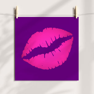 Poster Lèvres roses sur violet