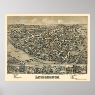 Poster Lewisburg, PA Carte panoramique - 1884