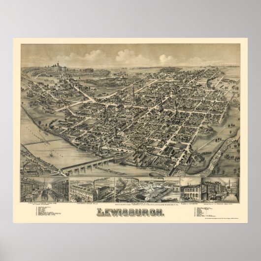Poster Lewisburg, PA Carte panoramique - 1884 (Devant)