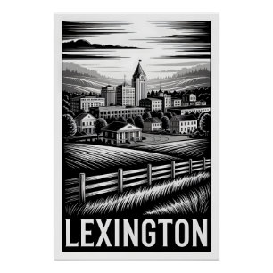 Poster Lexington Kentucky Skyline Noir et Blanc Gravure s