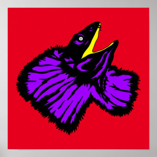 Poster Lézard à collerette stylisé néon violet