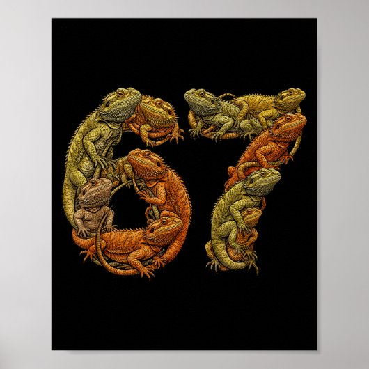 Poster Lézard barbu drôle 6 7 Mème Six Sept Barbezilla (Devant)