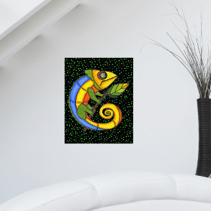 Poster Lézard coloré sur une branche Peinture originale