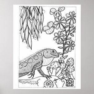 Poster Lézard de 16"x 20" avec coloriage de fleurs
