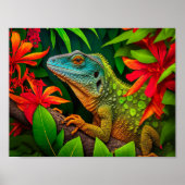 Poster Lézard vert en forêt tropicale (Devant)