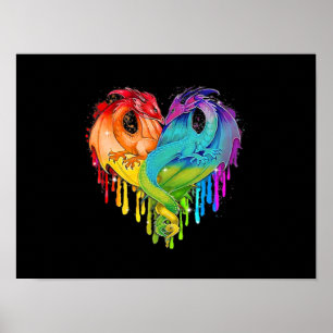Poster LGBT Dragon Heart Rainbow Heart Dragon LGBT Pride