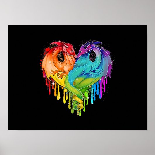 Poster LGBT Dragon Heart Rainbow Heart Dragon LGBT Pride (Devant)