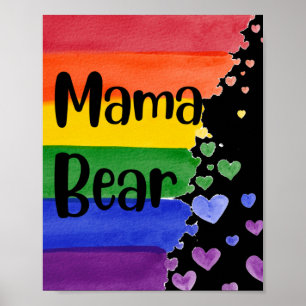 Poster LGBT+pride. Maman ours. Amour arc-en-ciel.